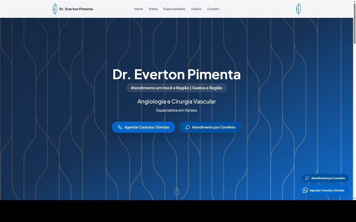 Página inicial do site do Dr. Everton Pimenta, especialista em angiologia e cirurgia vascular